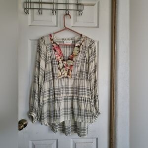 Anthropologie By Anthropogie Boho Plaid Loose Sleeves Blouse, Loose Fit, Size S
